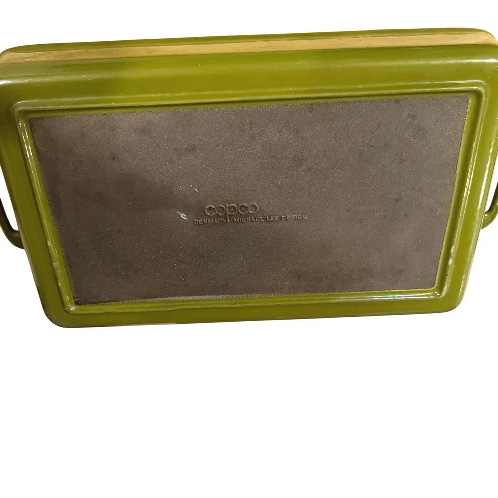 Vintage Copco Michael Lax Denmark Olive Green Enameled Cast Iron Baker 14